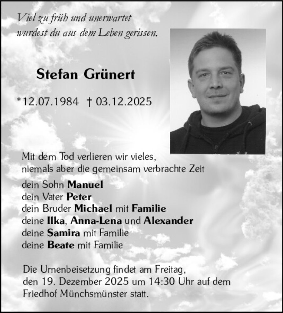  Traueranzeige für Stefan Grünert vom 17.12.2025 aus Mittelbayerische Zeitung Kelheim