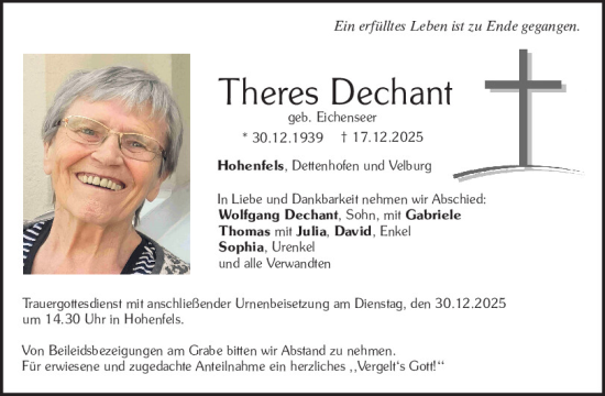 Traueranzeige von Theres Dechant von Neumarkter Tagblatt