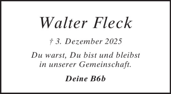 Traueranzeige von Walter Fleck von Mittelbayerische Zeitung Schwandorf