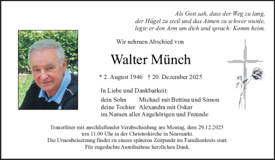 Traueranzeige von Walter Münch von Neumarkter Tagblatt