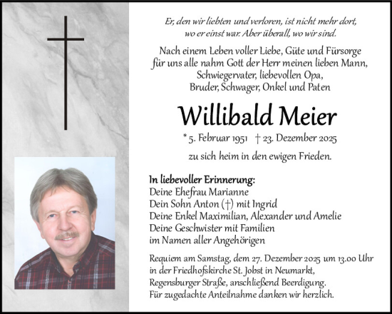 Traueranzeige von Willibald Meier von Neumarkter Tagblatt