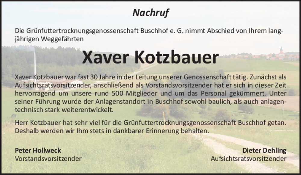  Traueranzeige für Xaver Kotzbauer vom 19.12.2025 aus Neumarkter Tagblatt