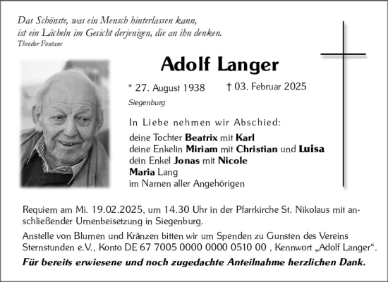 Traueranzeige von Adolf Langer von Mittelbayerische Zeitung Kelheim
