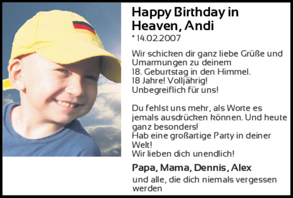  Traueranzeige für Andi  vom 14.02.2025 aus Mittelbayerische Zeitung Schwandorf