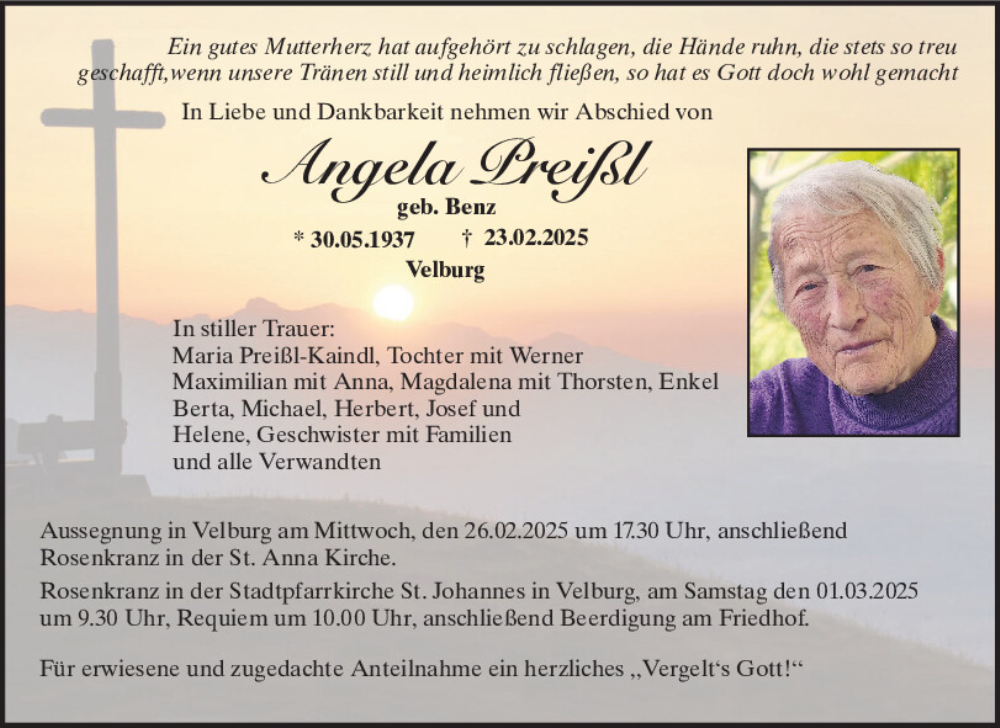  Traueranzeige für Angela Preißl vom 25.02.2025 aus Neumarkter Tagblatt