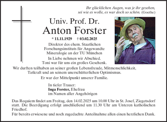 Traueranzeige von Anton Forster von Mittelbayerische Zeitung Regensburg