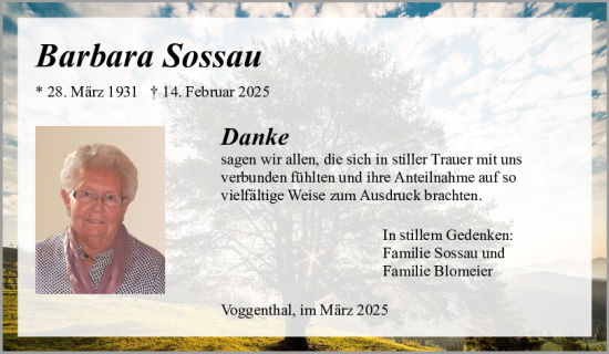 Traueranzeige von Barbara Sossau von Neumarkter Tagblatt