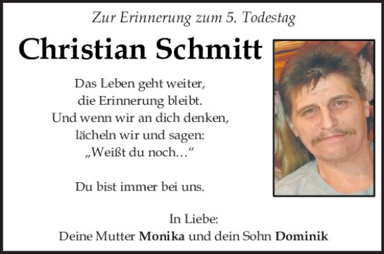 Traueranzeige von Christian Schmitt von Mittelbayerische Zeitung Schwandorf