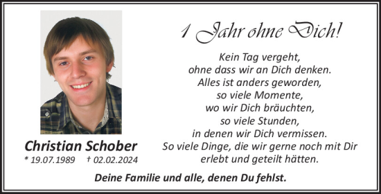 Traueranzeige von Christian Schober von Neumarkter Tagblatt
