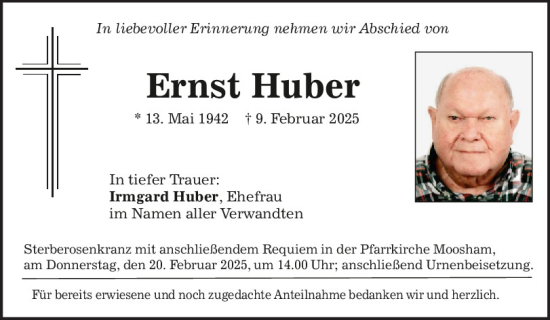 Traueranzeige von Ernst Huber von Mittelbayerische Zeitung Regensburg