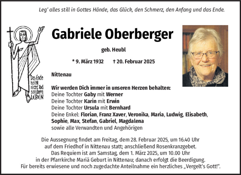  Traueranzeige für Gabriele Oberberger vom 25.02.2025 aus Mittelbayerische Zeitung Regensburg