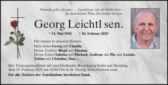 Traueranzeige von Georg Leichtl von Mittelbayerische Zeitung Regensburg