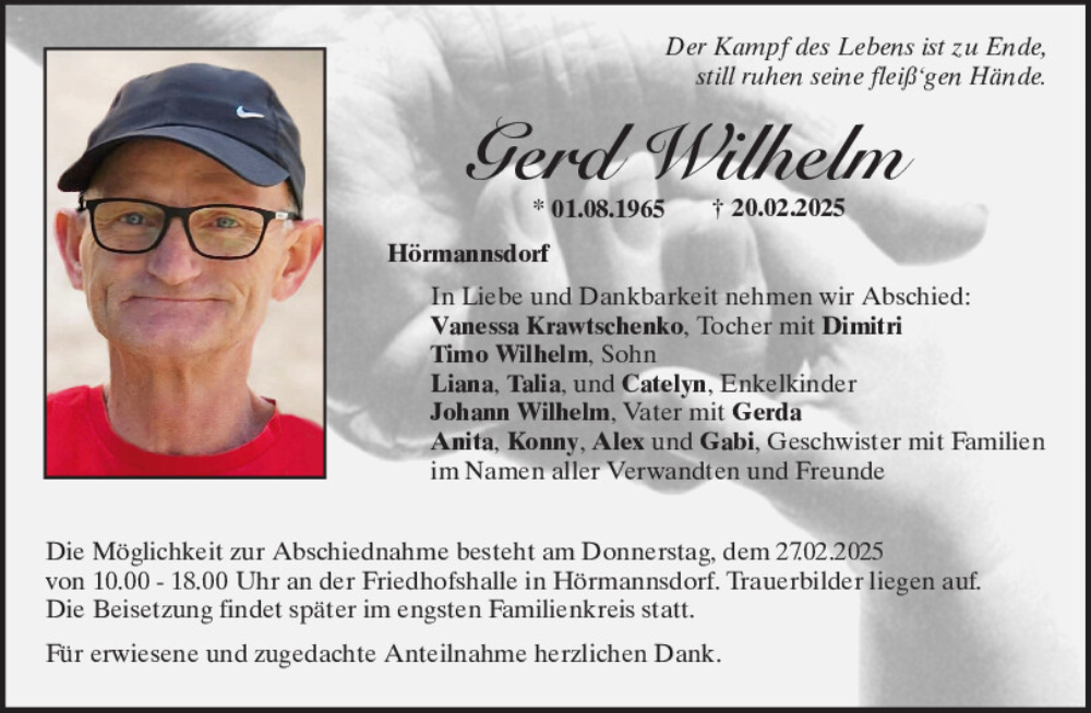  Traueranzeige für Gerd Wilhelm vom 25.02.2025 aus Neumarkter Tagblatt