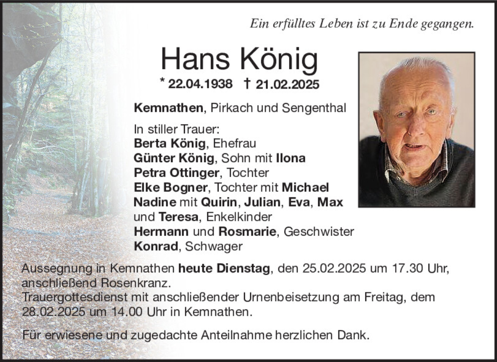  Traueranzeige für Hans König vom 25.02.2025 aus Neumarkter Tagblatt