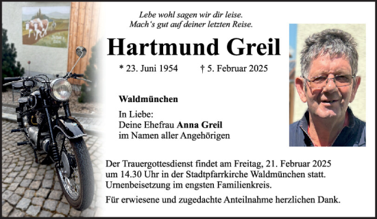 Traueranzeige von Hartmund Greil von Bayerwald Echo