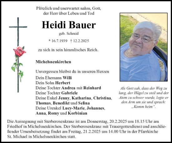 Traueranzeige von Heidi Bauer von Bayerwald Echo