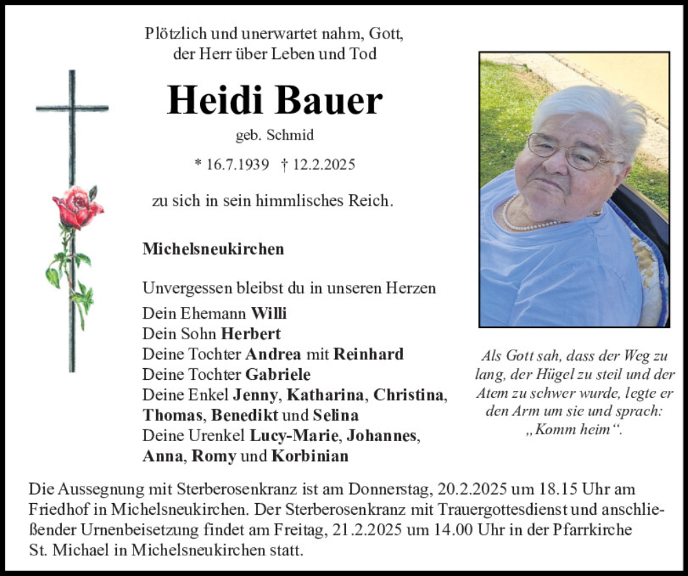  Traueranzeige für Heidi Bauer vom 18.02.2025 aus Bayerwald Echo