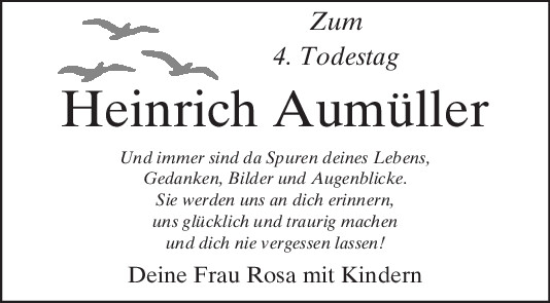 Traueranzeige von Heinrich Aumüller von Mittelbayerische Zeitung Regensburg