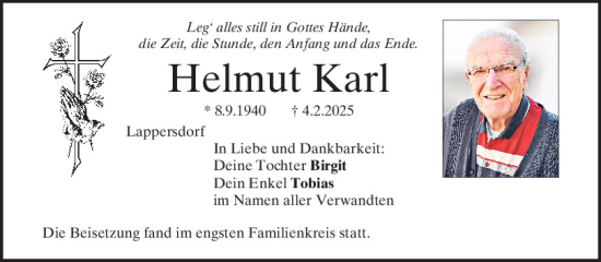 Traueranzeige von Helmut Karl von Mittelbayerische Zeitung Regensburg