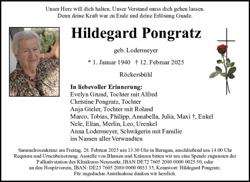  Traueranzeige für Hildegard Pongratz vom 26.02.2025 aus Neumarkter Tagblatt