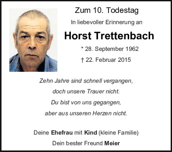 Traueranzeige von Horst Trettenbach von Mittelbayerische Zeitung Schwandorf