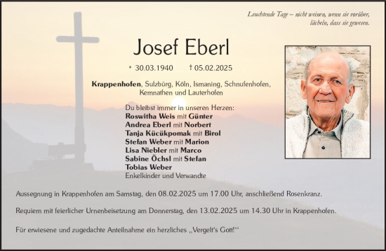 Traueranzeige von Josef Eberl von Neumarkter Tagblatt