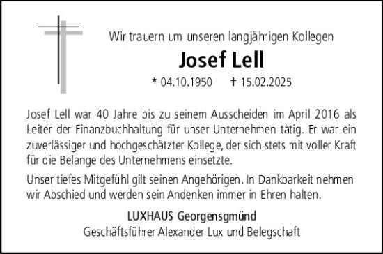 Traueranzeige von Josef Lell von Mittelbayerische Zeitung Regensburg
