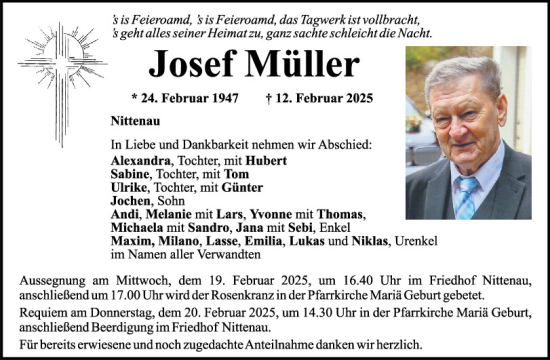 Traueranzeige von Josef Müller von Mittelbayerische Zeitung Schwandorf
