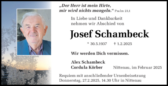Traueranzeige von Josef Schambeck von Mittelbayerische Zeitung Schwandorf