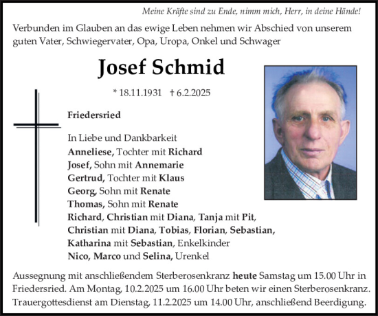 Traueranzeige von Josef Schmid von Bayerwald Echo