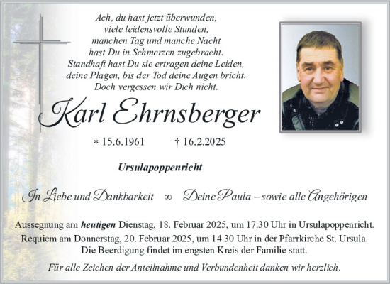 Traueranzeige von Karl Ehrnsberger von Neumarkter Tagblatt