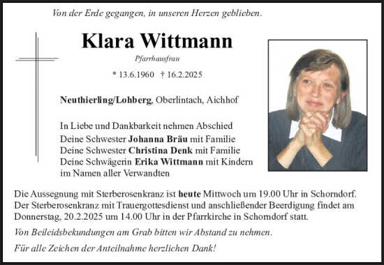 Traueranzeige von Klara Wittmann von Bayerwald Echo