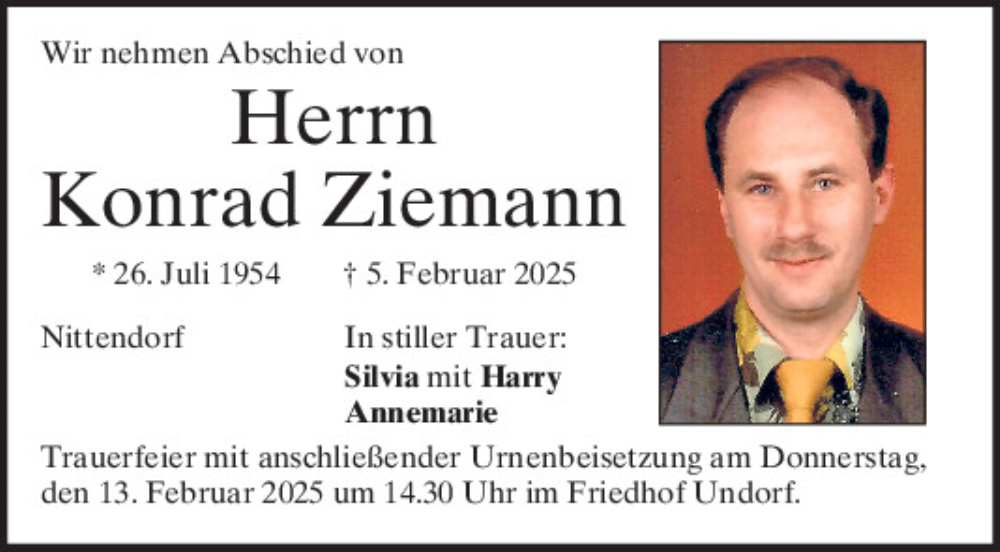  Traueranzeige für Konrad Ziemann vom 08.02.2025 aus Mittelbayerische Zeitung Regensburg