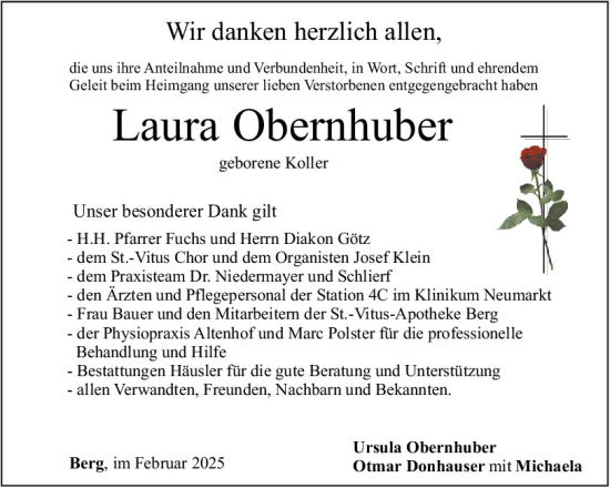 Traueranzeige von Laura Obernhuber von Neumarkter Tagblatt