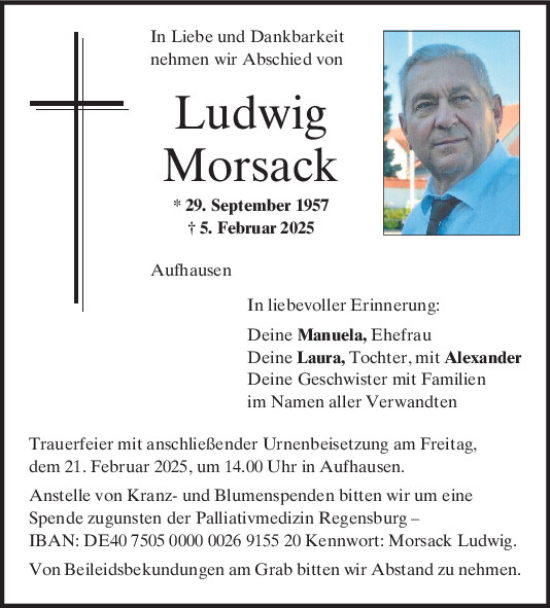 Traueranzeige von Ludwig Morsack von Mittelbayerische Zeitung Regensburg