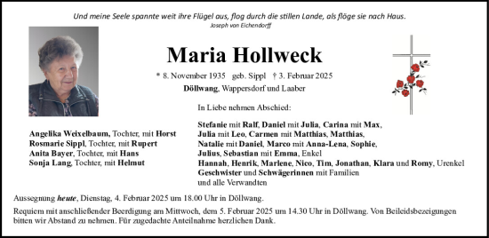 Traueranzeige von Maria Hollweck von Neumarkter Tagblatt