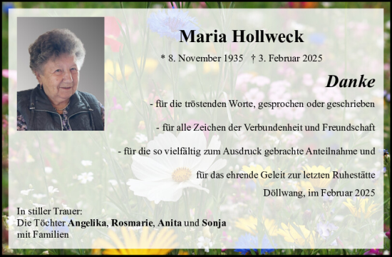 Traueranzeige von Maria Hollweck von Neumarkter Tagblatt