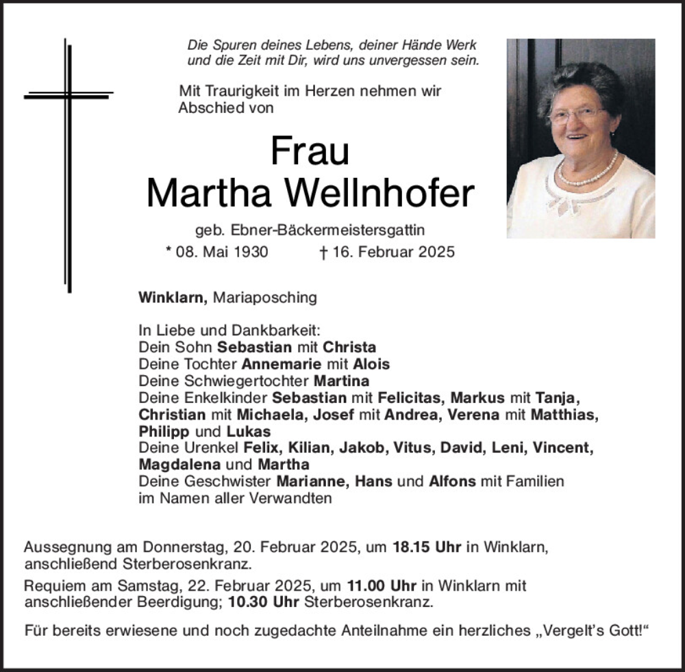  Traueranzeige für Martha Wellnhofer vom 19.02.2025 aus Mittelbayerische Zeitung Schwandorf