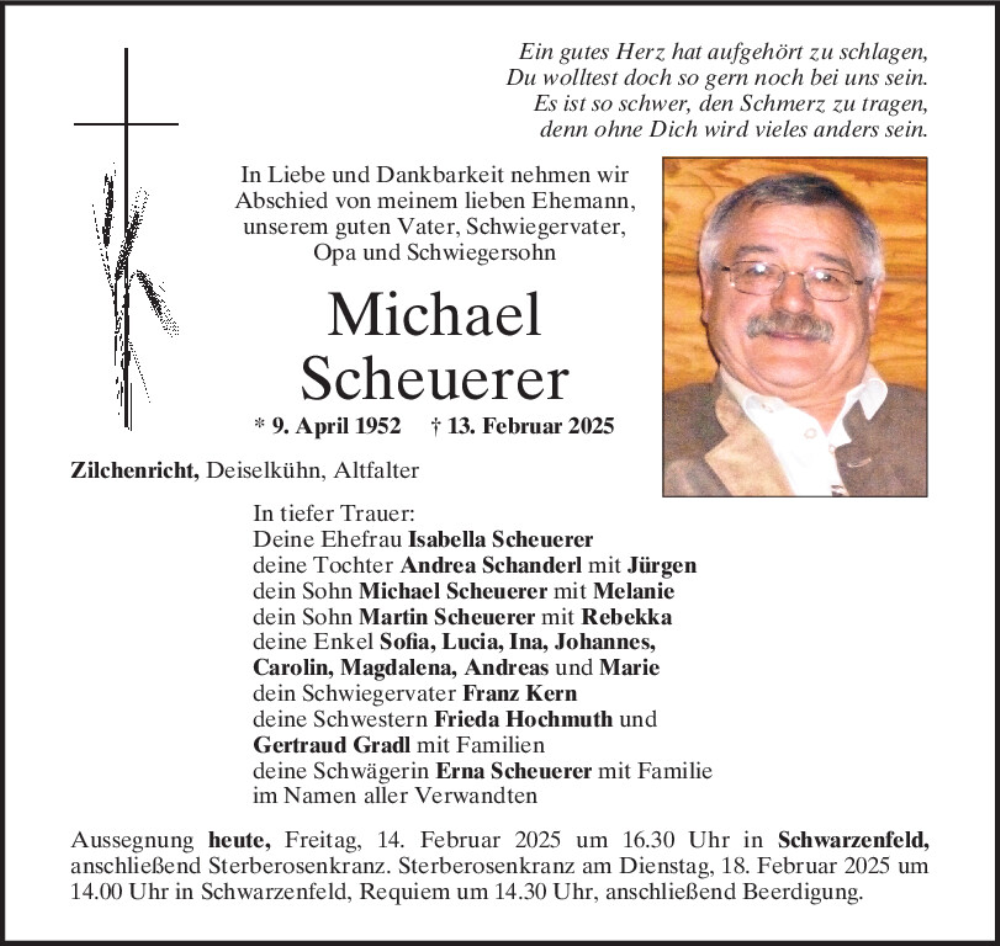  Traueranzeige für Michael Scheuerer vom 14.02.2025 aus Mittelbayerische Zeitung Schwandorf