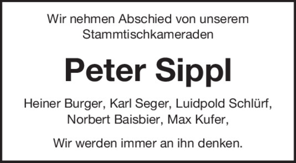  Traueranzeige für Peter Sippl vom 18.02.2025 aus Neumarkter Tagblatt