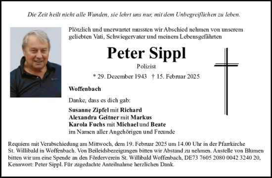 Traueranzeige von Peter Sippl von Neumarkter Tagblatt