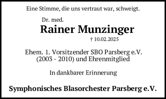 Traueranzeige von Rainer Munzinger von Neumarkter Tagblatt