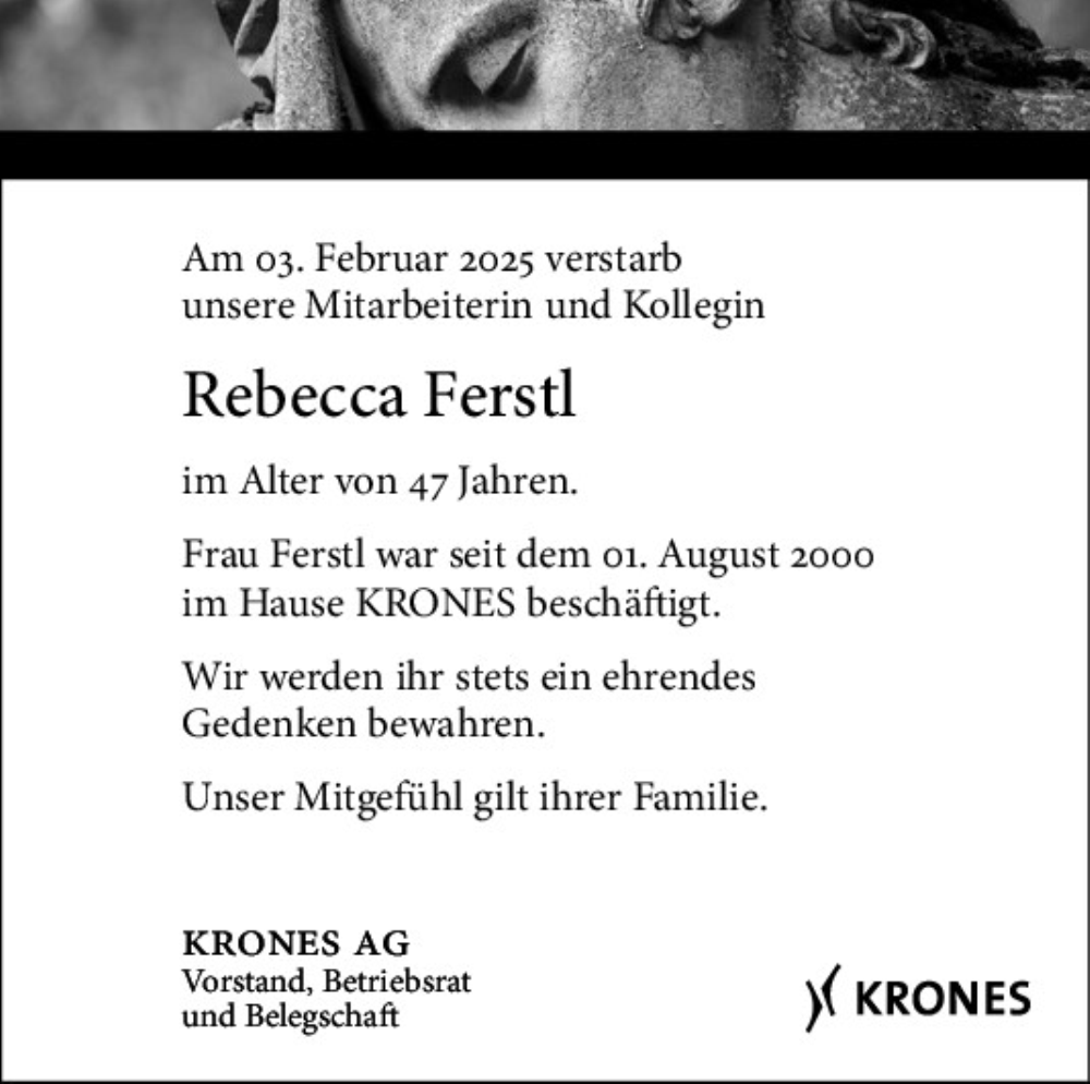  Traueranzeige für Rebecca Ferstl vom 15.02.2025 aus Mittelbayerische Zeitung Regensburg