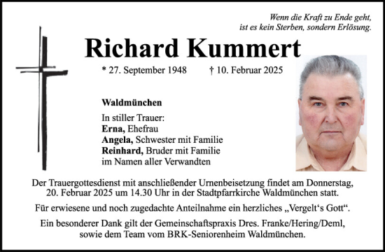 Traueranzeige von Richard Kummert von Bayerwald Echo