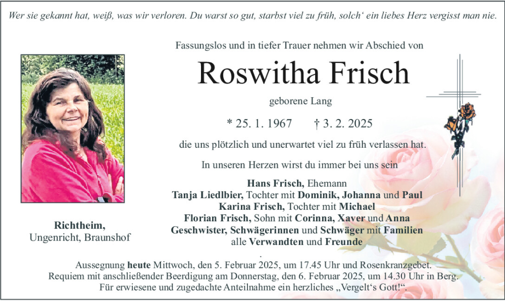  Traueranzeige für Roswitha Frisch vom 05.02.2025 aus Neumarkter Tagblatt