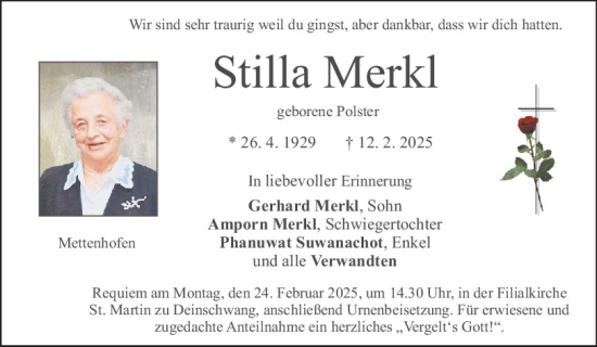 Traueranzeige von Stilla Merkl von Neumarkter Tagblatt