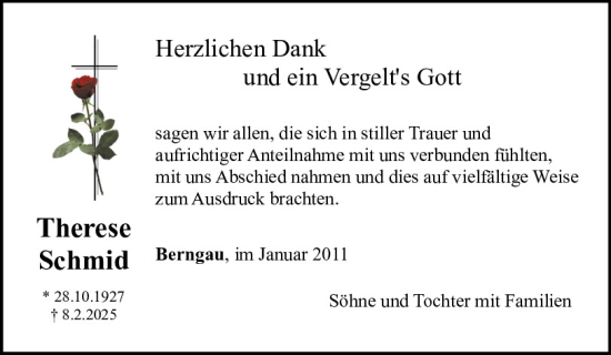 Traueranzeige von Theresia Schmid von Neumarkter Tagblatt