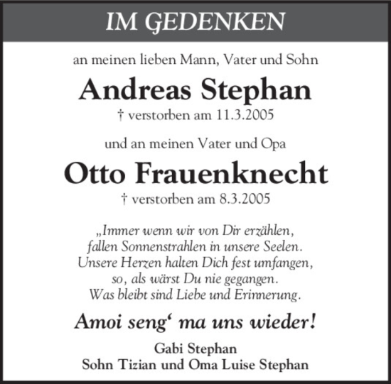 Traueranzeige von Andreas Stephan von Neumarkter Tagblatt
