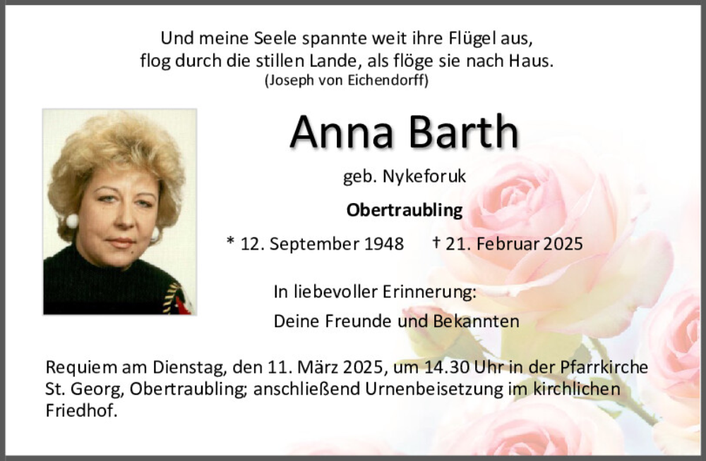  Traueranzeige für Anna Barth vom 08.03.2025 aus Mittelbayerische Zeitung Regensburg
