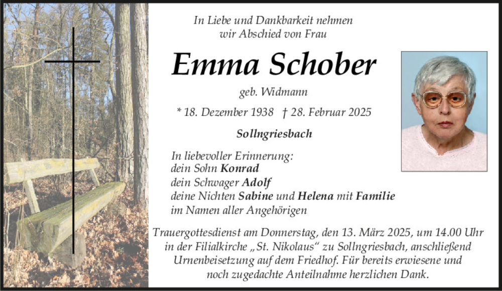  Traueranzeige für Emma Schober vom 10.03.2025 aus Neumarkter Tagblatt